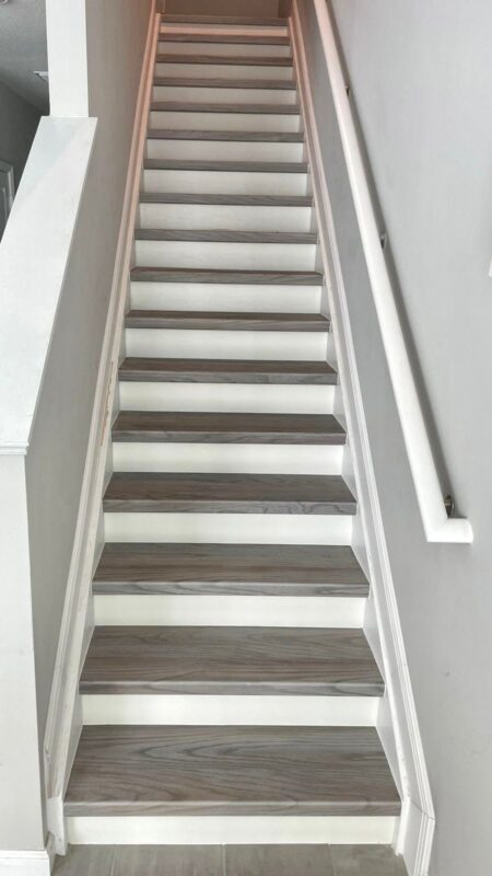 mohawk knock-out vinyl flooring in staircase