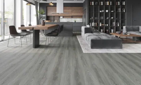 EMPIRE Mystic Gray luxury vinyl plank flooring showing texture and grey tones