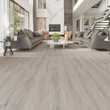 AQUABELLA Steel Grey Oak installed in minimalist living room