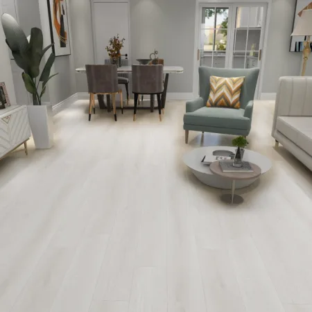 Maxxi Floors Prime Artic White Luxury Vinyl Flooring planks installed in a bright and airy living room.