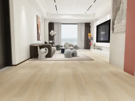 Maxxi Floors Summer Hazel Luxury Vinyl Flooring planks installed in a cozy living room with natural light.