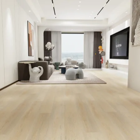 Maxxi Floors Summer Hazel Luxury Vinyl Flooring planks installed in a cozy living room with natural light.