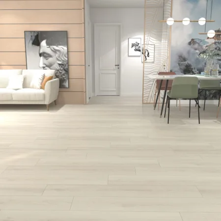 Maxxi Floors Summer Pearl Luxury Vinyl Flooring planks installed in a bright and airy living room.