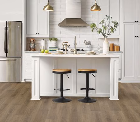 Armstrong DLuxe Plank HDPC Foundation Boulder Mountain flooring installed in a room