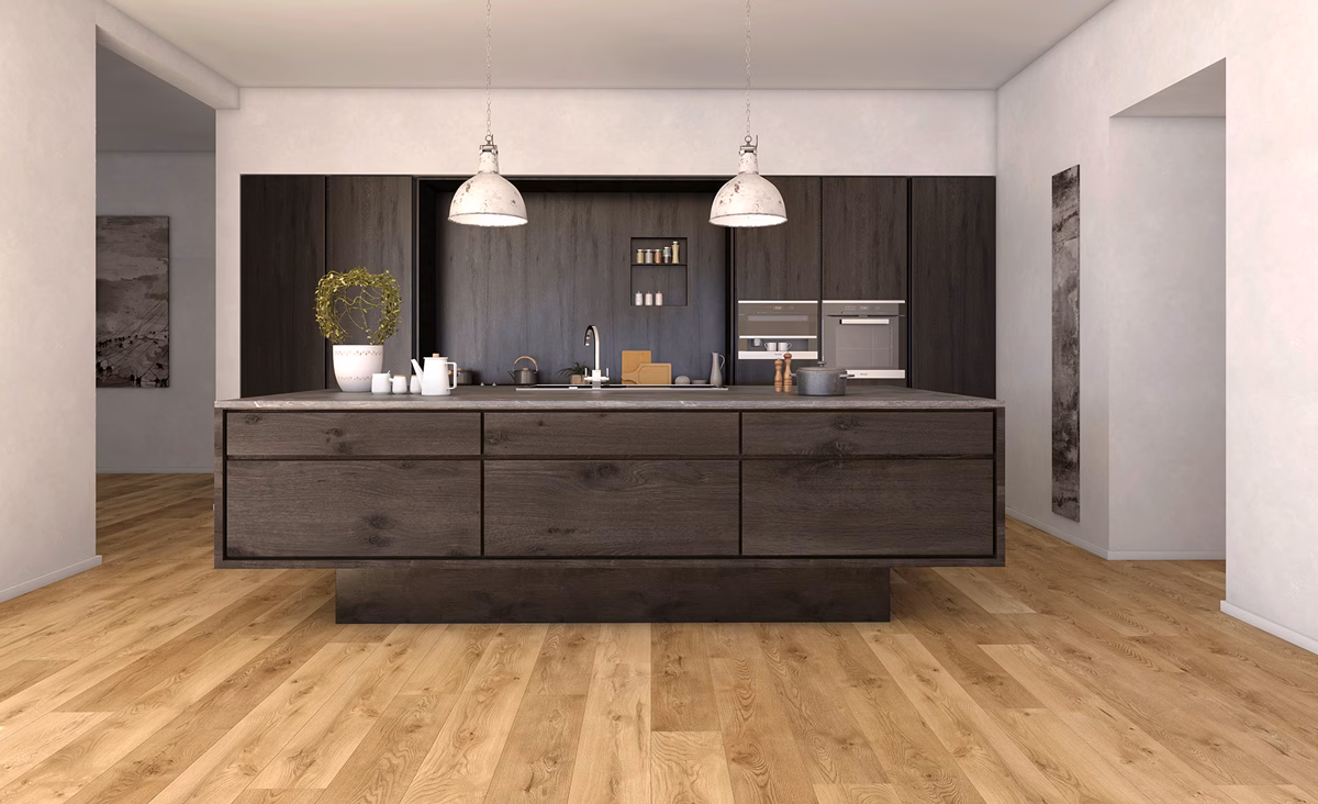 Inhaus Lamdura Landmark Snowdrop laminate flooring installed in a room