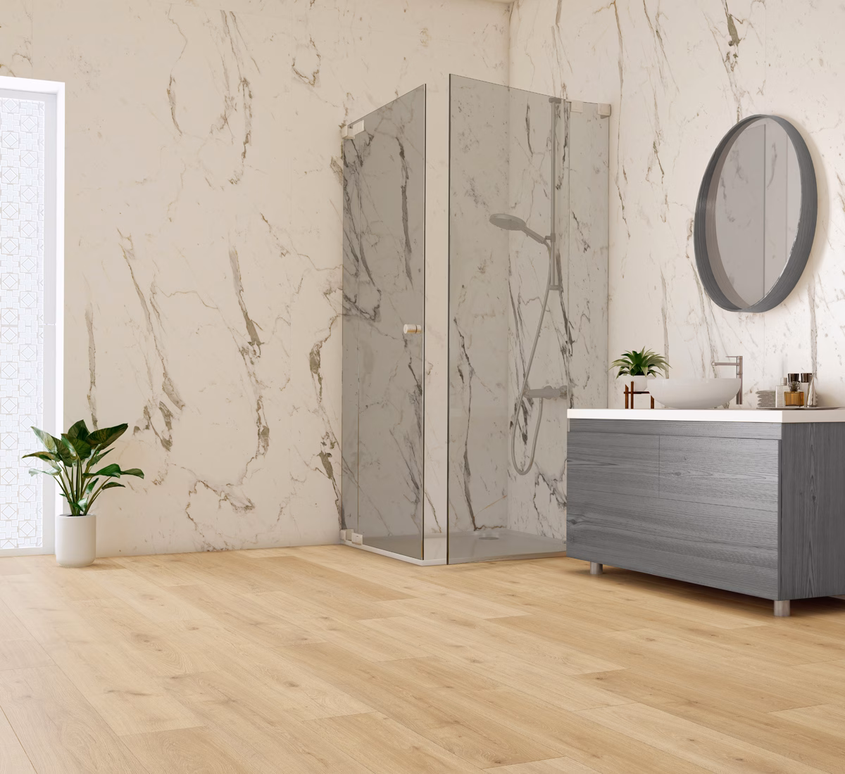 Inhaus Lamdura Landmark Springfield laminate flooring installed in a room