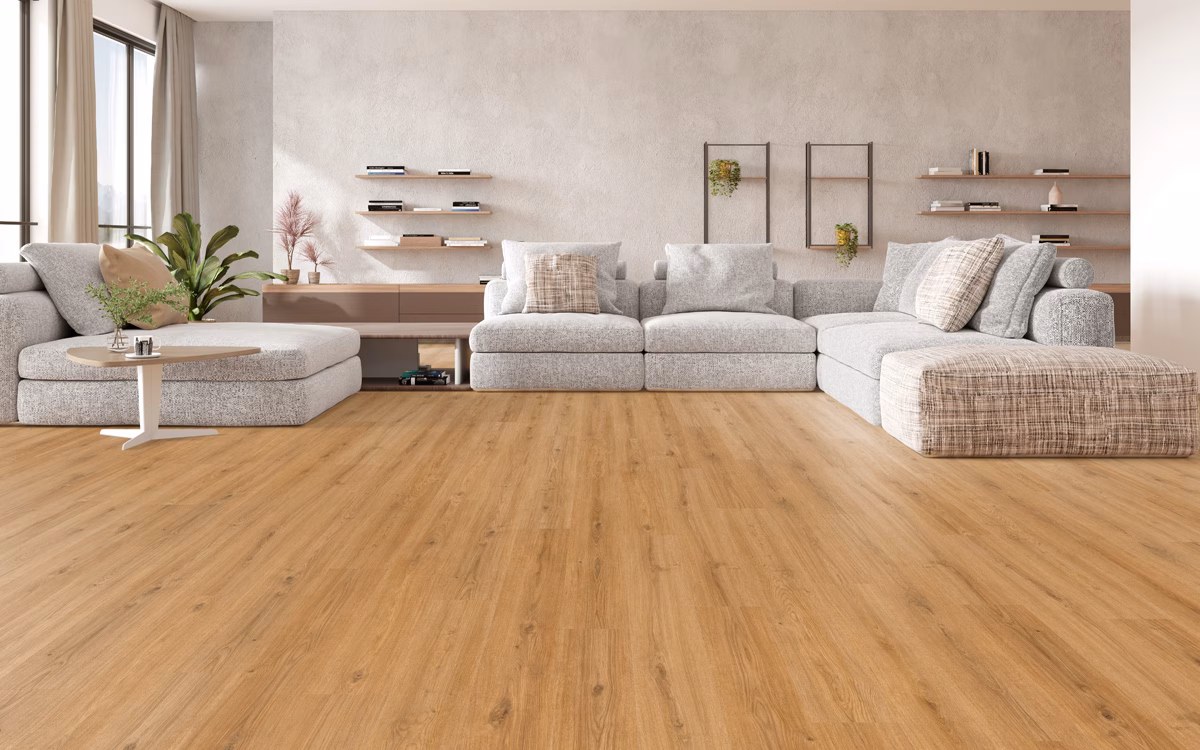 Inhaus Lamdura Landmark Ridgeview laminate flooring installed in a room