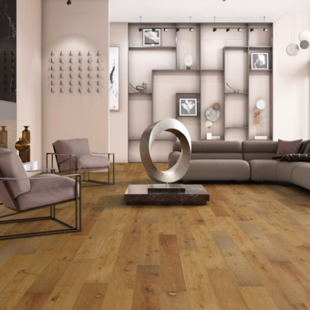 LM Flooring Reaction Ember hardwood flooring installed in a room