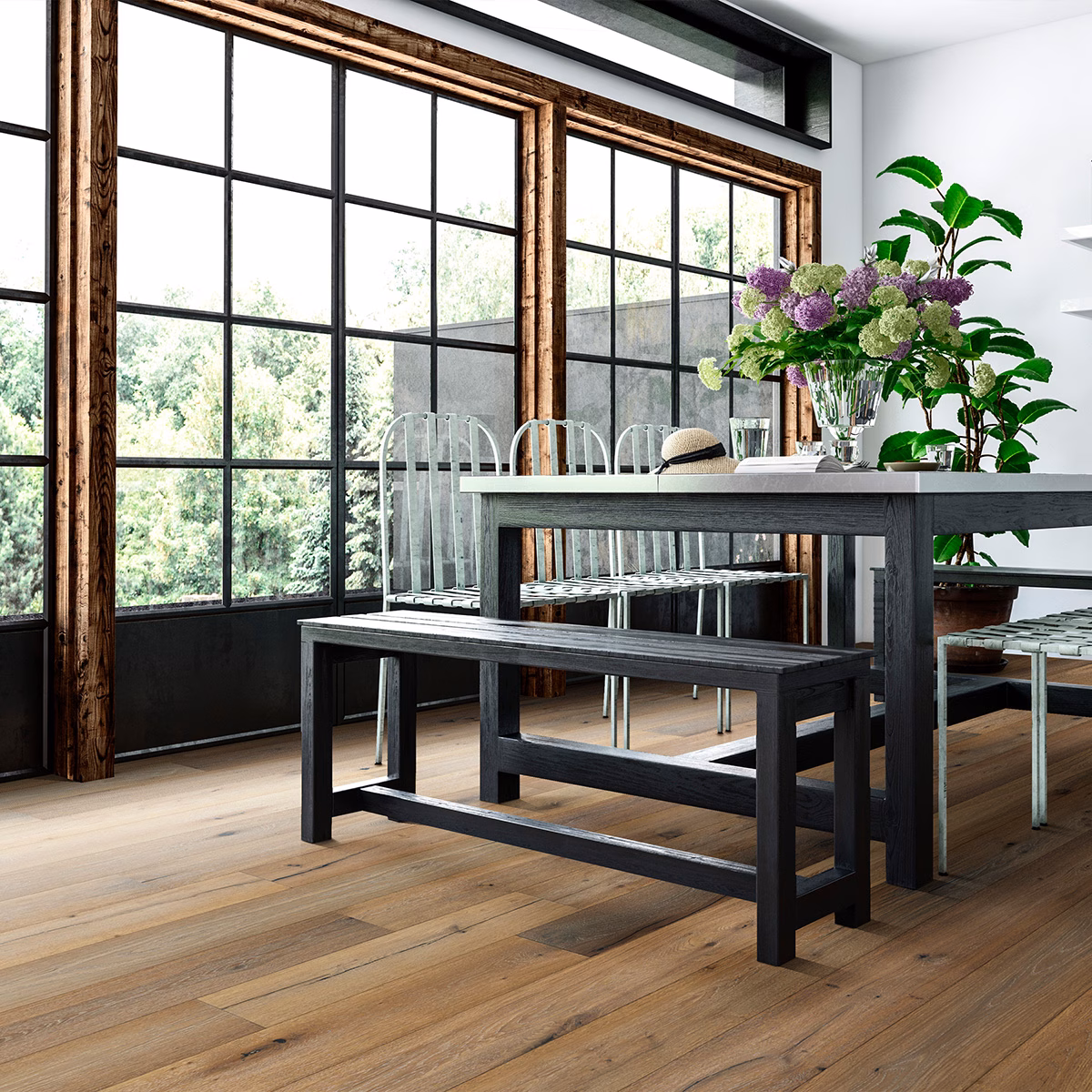 LIFECORE Amara Oak Life Inspired hardwood flooring installed in a room