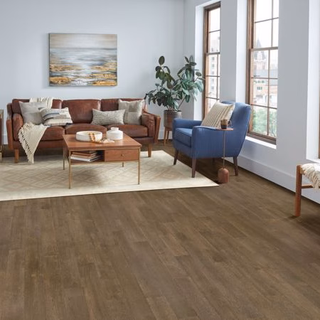 Bruce Brushed Impressions Bronze Coastal Outskirt hardwood flooring installed in a room