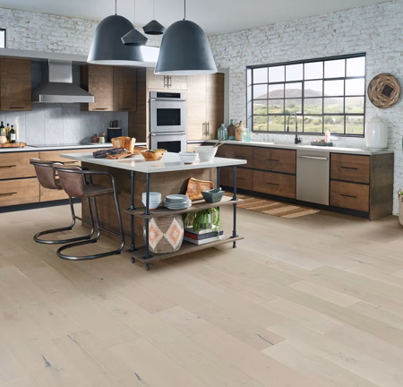 Bruce Brushed Impressions Platinum Limited Color hardwood flooring installed in a room