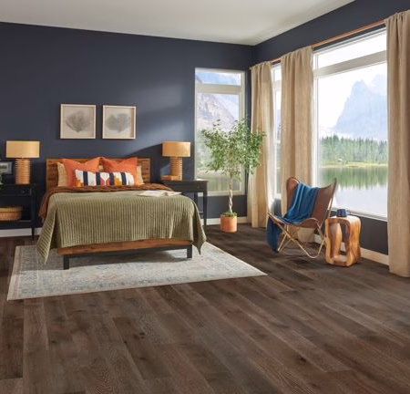 Hartco Dutton Pass Dark Brown hardwood flooring installed in a room