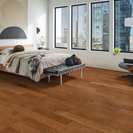 Hartco Prime Harvest Elite Gunstock hardwood flooring installed in a room