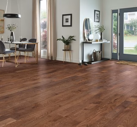 Armstrong Flooring Wanderer's Way Legacy Brown hardwood flooring installed in a room