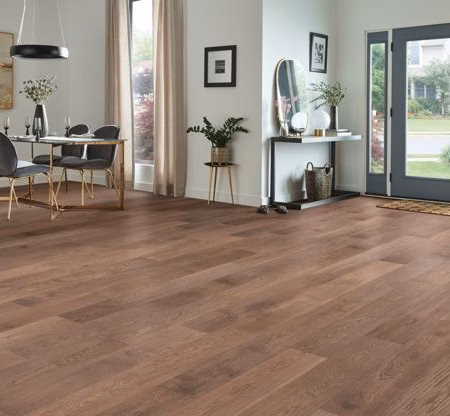 Armstrong Flooring Wanderer's Way Visionary Taupe hardwood flooring installed in a room