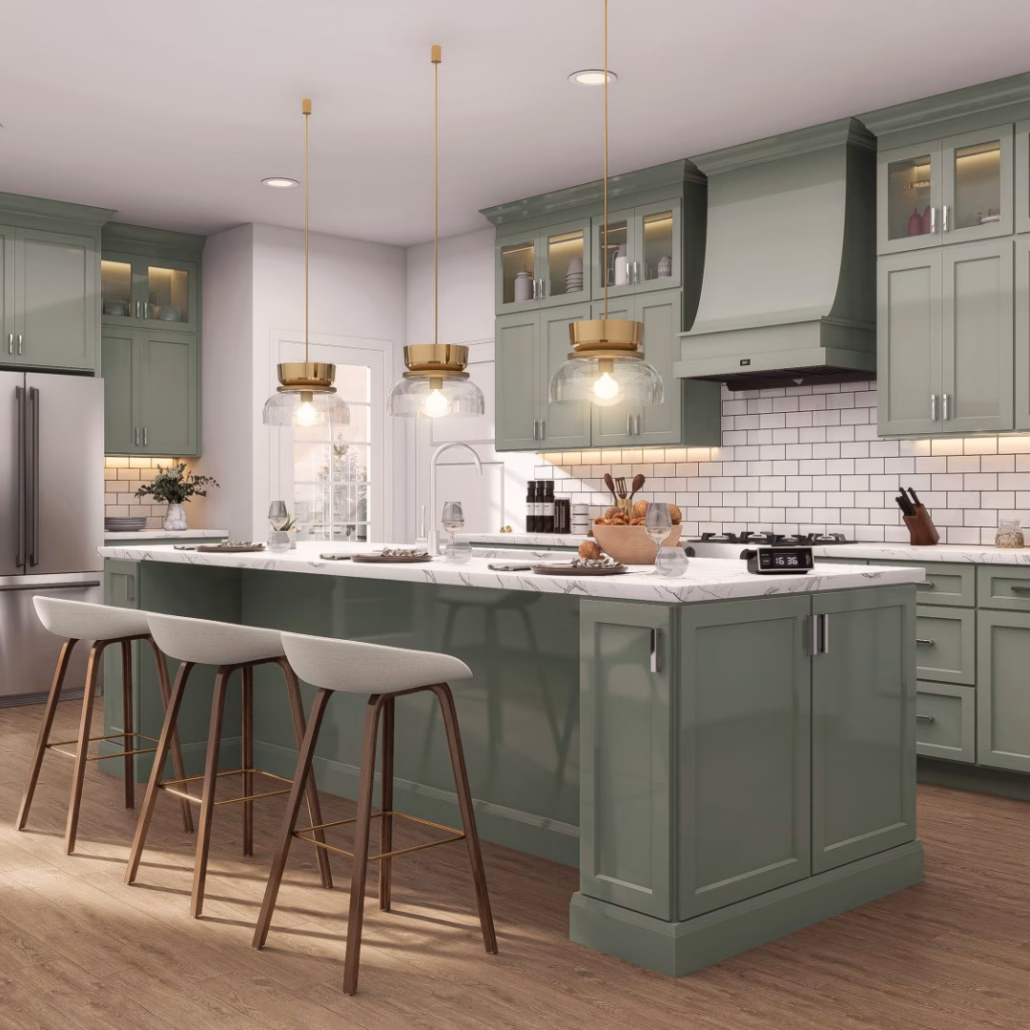 Jarlin Sage Green Shaker cabinetry kitchen view 1
