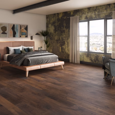 LM Flooring Highland Park Brownstone hardwood flooring installed in a room