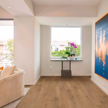 Sienna Parquetry River Nile hardwood flooring installed in a room