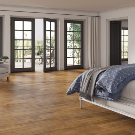 Hartco TimberBrushed Gold Sand Mountain hardwood flooring installed in a room