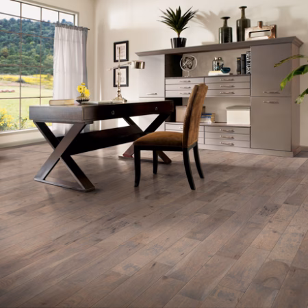 Hartco American Scrape Ocean Mist hardwood flooring installed in a room
