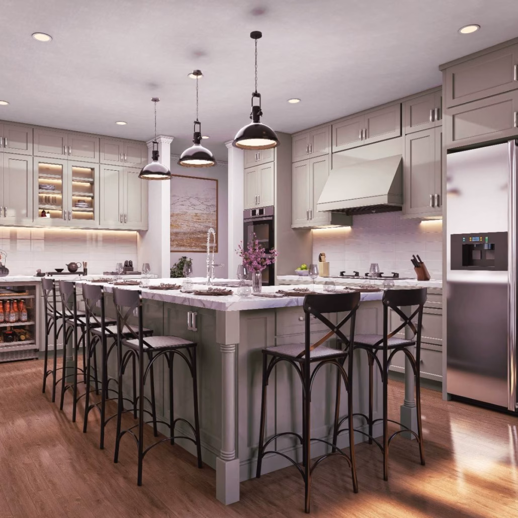 Jarlin Sandy Mirage Shaker cabinetry kitchen view 1
