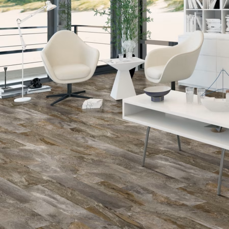 Congoleum Triversa Prime Brown Swirl vinyl flooring installed in a room