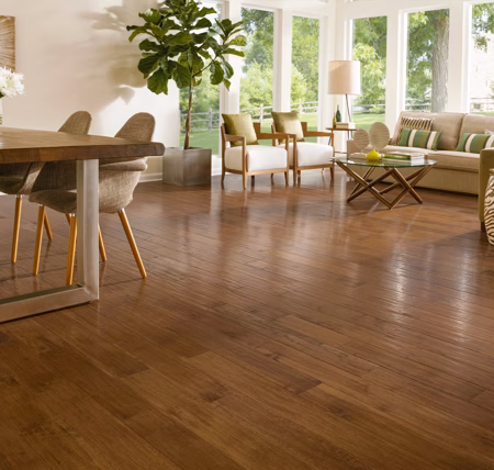 Hartco American Scrape Gold Rush hardwood flooring installed in a room
