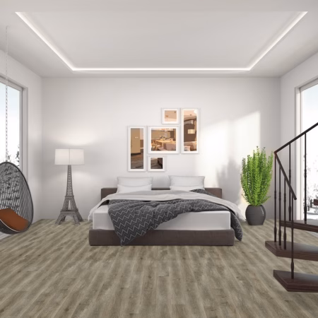 Axiscor Prime Plus Taupe vinyl flooring installed in a room