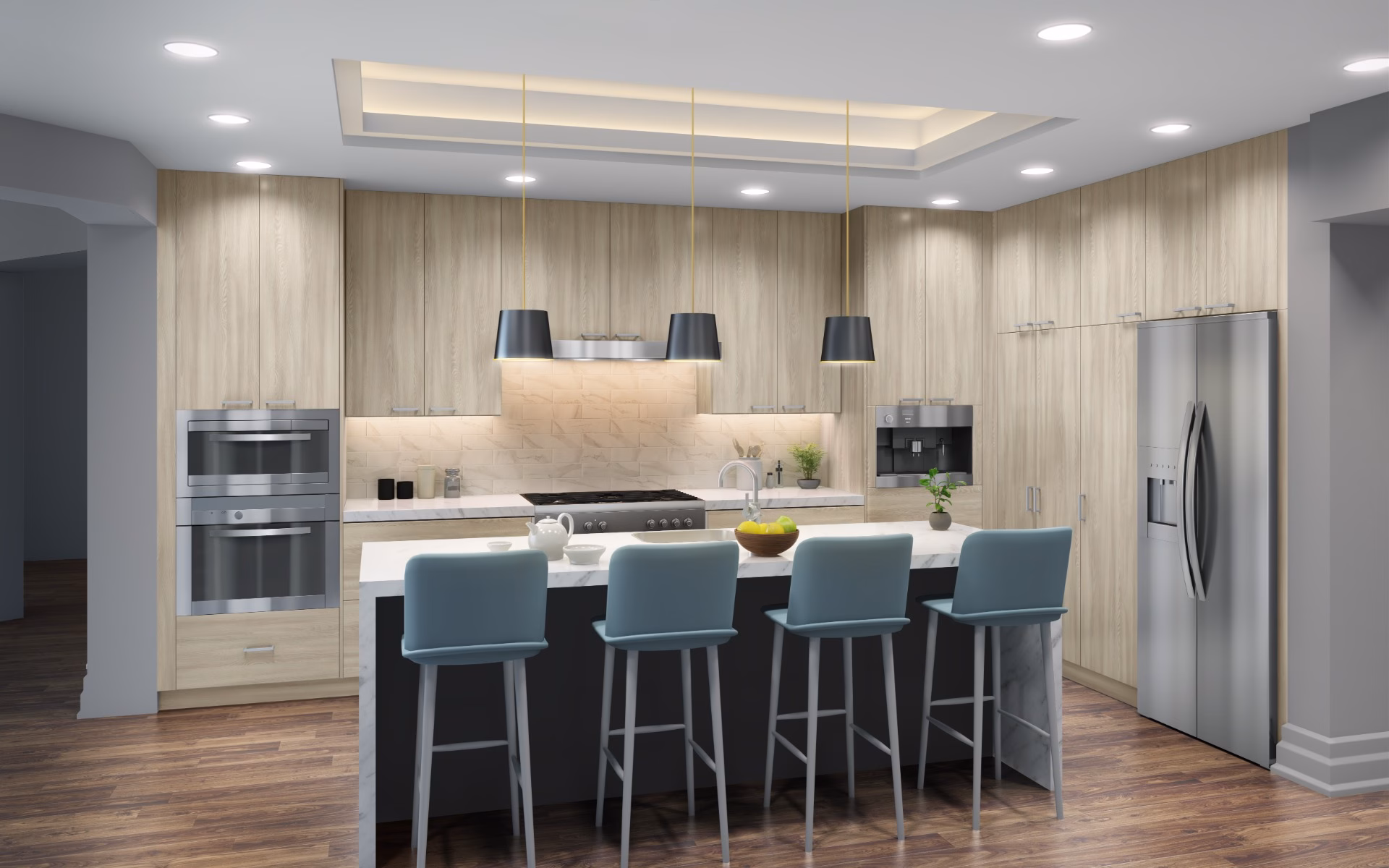 Eurocraft Como Ash 01 slab cabinets in a kitchen