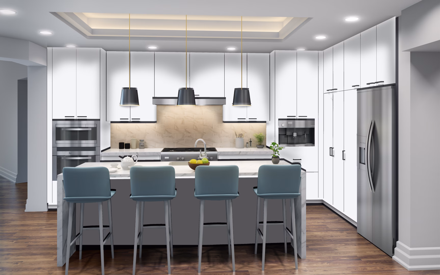 Eurocraft Designer White slab cabinets in a kitchen