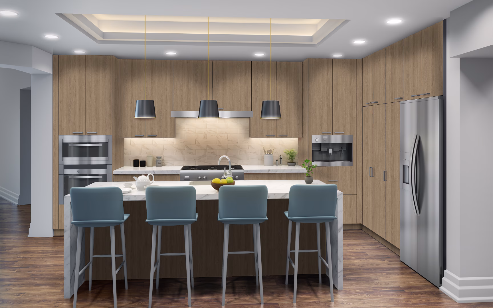 Eurocraft Friston Ash slab cabinets in a kitchen