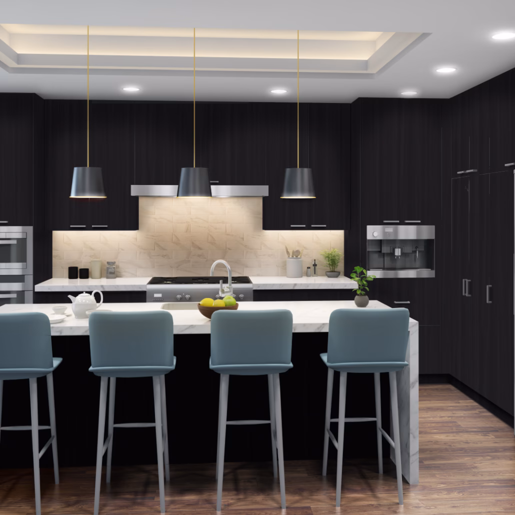 Eurocraft Fairchild slab cabinets in a kitchen