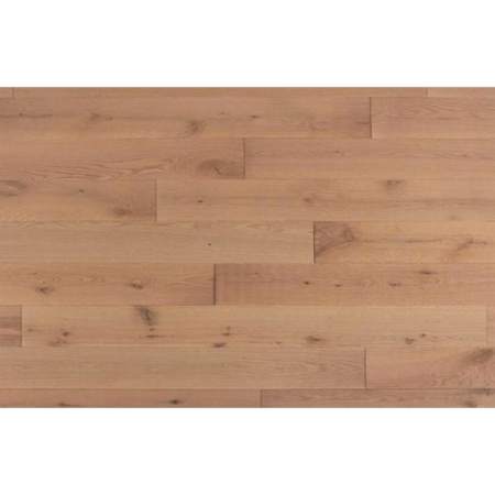 From The Forest Choice Stone Hickory 7.5 in. nominal Low gloss showing warm tan hickory planks with knots and varied grain