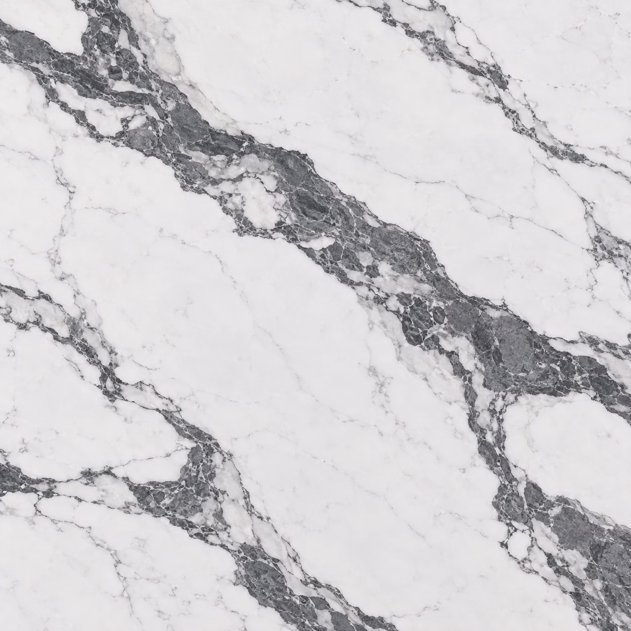 White surface with broad charcoal gray veining