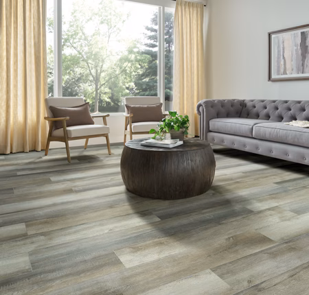 Bruce reDefine Reclaimed Greige vinyl flooring installed in a room