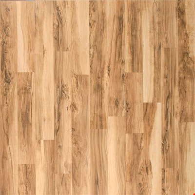Quick-Step Classic 800 Flaxen Spalted Maple 2-Strip laminate flooring showing golden maple-look strips with dark streaks and varied grain.