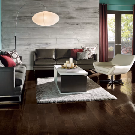 Hartco Prime Harvest Blackened Brown hardwood flooring installed in a room