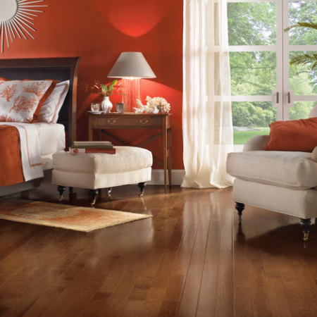 Bruce American Treasures Plymouth Brown hardwood flooring installed in a room