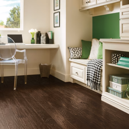 Hartco American Scrape Brown Bear hardwood flooring installed in a room
