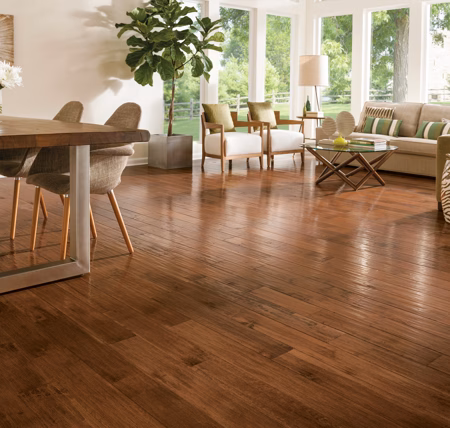 Hartco American Scrape Seneca Trail hardwood flooring installed in a room